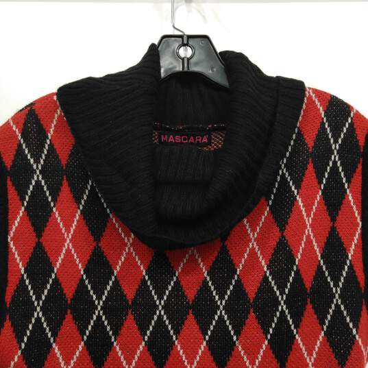 Women's Red Black Argyle Turtle Neck Knit Dress Size L image number 3