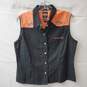 Harley Davidson Sleeveless Button Up Black & Orange Embroidered Top Size L image number 1