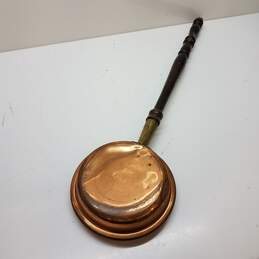 Hand-Made Copper Bed Warmer Pan 33 in Long wooden Handle alternative image