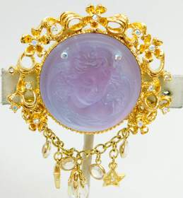 Kirks Folly Goldtone Purple Carved Dream Angel Aurora Borealis Rhinestones & Crystals & Stars Chain Statement Brooch 39.2g