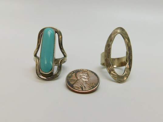 Artisan Sterling Silver Hammered Open Oval & Turquoise Rings 20.6g image number 4
