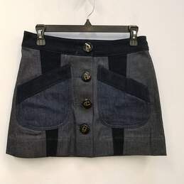 NWT Womens Black Gray Cotton Pockets Flat Front Denim Mini Skirt Size 0