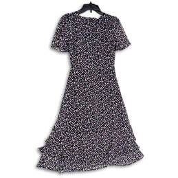 Womens Blue Floral V-Neck Short Sleeve Back Zip A-Line Dress Size XS alternative image