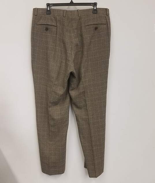 Mens Brown Check Slash Pockets Flat Front Straight Leg Dress Pants Sz 44/38 image number 2