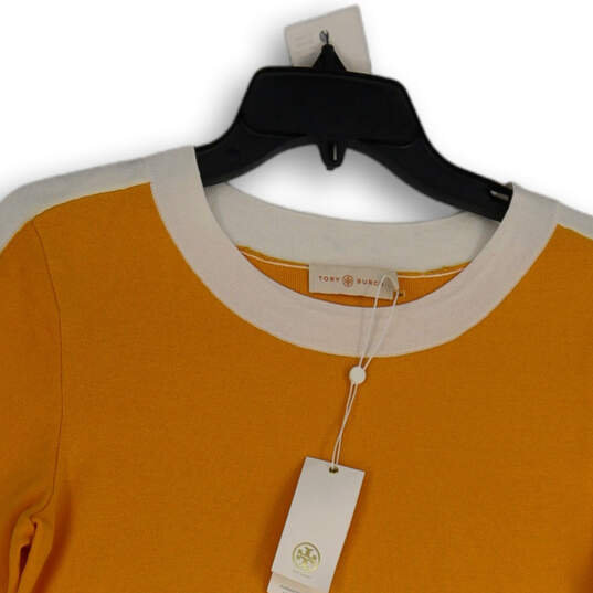 NWT Womens Orange White Short Sleeve Round Neck Blouse Top Size M image number 3