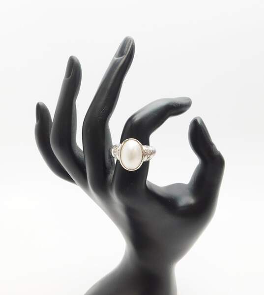 Judith Ripka Sterling Silver Pearl CZ Ring 8.3g image number 1