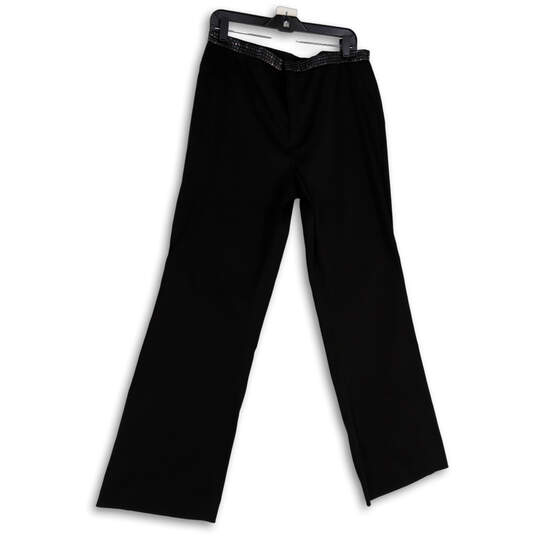 NWT Womens Black Flat Front Stretch Wide Leg Ankle Pants Size 12 image number 1
