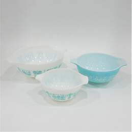 Vintage Pyrex Amish Butterprint Turquoise Blue Cinderella Mixing Bowls Set of 3