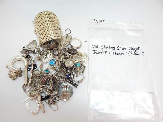 172.8g Sterling Silver Scrap Jewelry & Stones image number 2