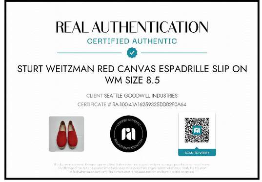Stuart Weitzman Red Canvas Espadrille Slip On W/ Box WM Size 8.5 image number 9