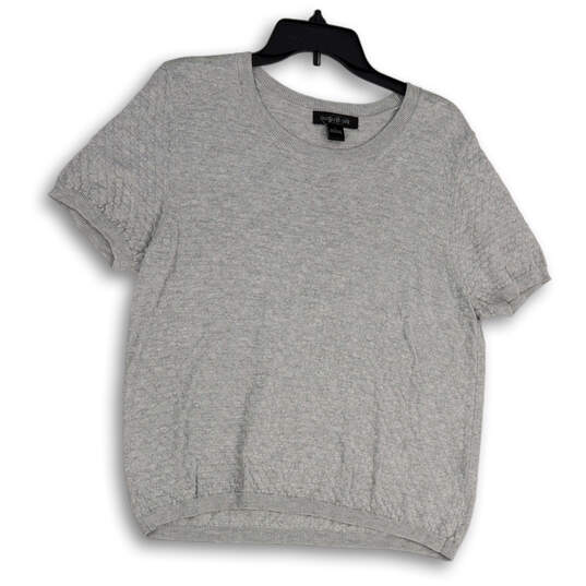 Womens Gray Knitted Short Sleeve Crew Neck Pullover Sweater Size Large image number 1