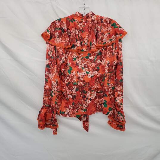 New York & Company Orange Floral Patterned Bell Sleeve Blouse WM Size M NWT image number 2