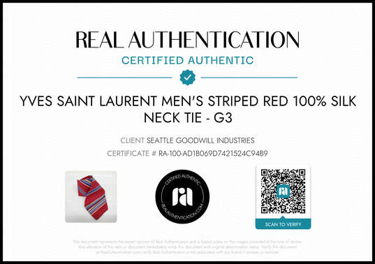Yves Saint Laurent Men's Striped Red 100% Silk Neck Tie AUTHENTICATED image number 2