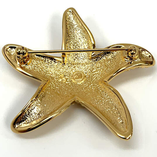 Designer Swarovski Gold-Tone Rhinestone Fashionable Starfish Brooch Pin image number 3