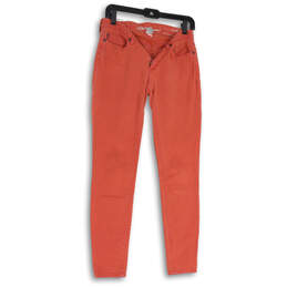 Womens Orange Denim Dark wash Slightly Pockets Skinny Leg Jeans Size 2