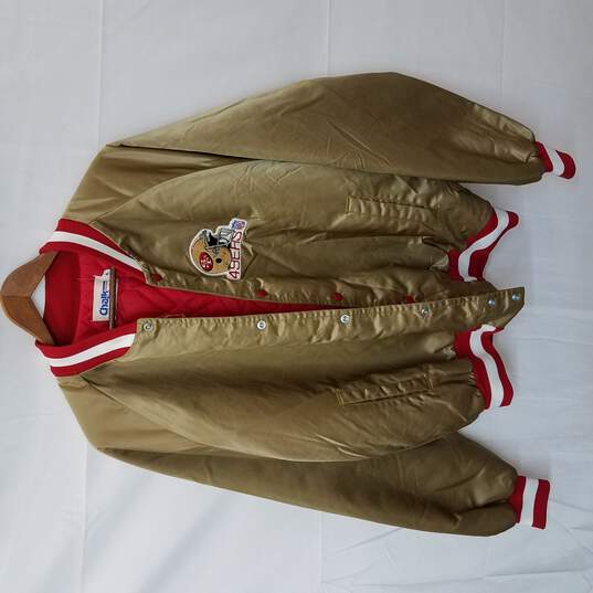 Buy the Vintage San Francisco 49ers Gold Satin Jacket XL Bomber