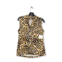 NWT Womens Brown Black Cheetah Print Sleeveless V Neck Blouse Top Size M