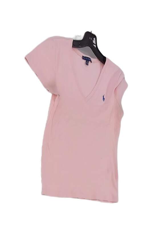 Womens Pink Short Sleeve V Neck Pullover Blouse Top Size Large image number 3