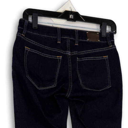Womens Blue Denim Dark Wash Pockets Regular Fit Bootcut Jeans Size 25P image number 4