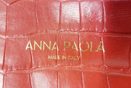Anna Paola Croc Embossed Leather Satchel Red image number 8