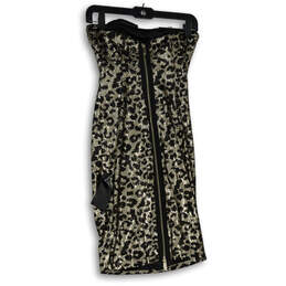 NWT Womens Black Gold Animal Print Strapless Back Zip Bodycon Dress Size XS alternative image