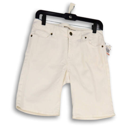 NWT Womens White Denim Flat Front Stretch Pockets Bermuda Shorts Size 2 image number 1