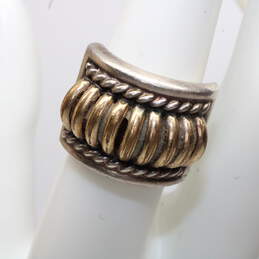 Artisan TC Signed Sterling Silver Yellow Gold Accent Ring Size 6.75 - 12.3g