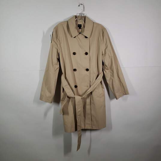 Womens Collared Long Double Breasted Button Front Belted Trench Coat Size 14 image number 1