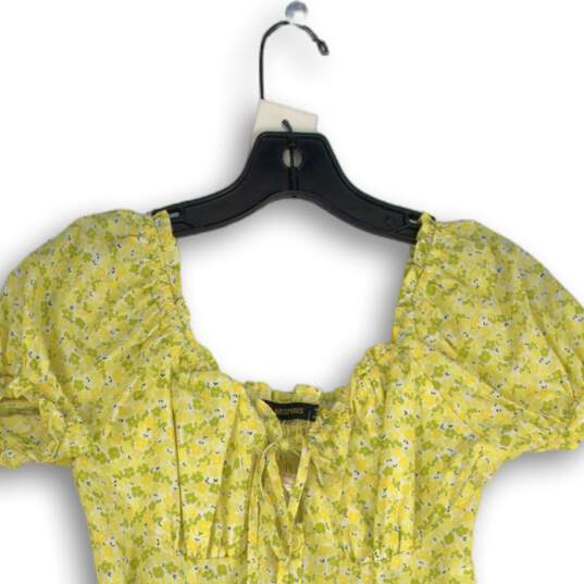 Hesperus Womens Yellow Green Floral Tie Neck Button Front Shift Dress Size Small image number 3