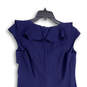 NWT Womens Blue Ruffled V-Neck Sleeveless Back Zip Sheath Dress Size 10P image number 1