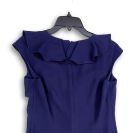 NWT Womens Blue Ruffled V-Neck Sleeveless Back Zip Sheath Dress Size 10P