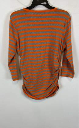 Michael Kors Womens Orange Gray Striped Long Sleeve Round Neck Blouse Top Sz L alternative image