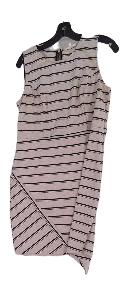 NWT Womens White Striped Sleeveless Back Zip Sheath Dress Size Large image number 3