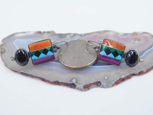 Artisan 925 Southwestern Faux Turquoise Cabochon Dotted Pendant Liquid Silver Necklace & Faux Stone Inlay Drop Earrings 7.2g image number 5