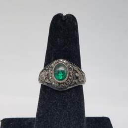 Josten Sterling Silver Green Gemstone 1977 Pioneer High School Sz 7 Ring 7.3g