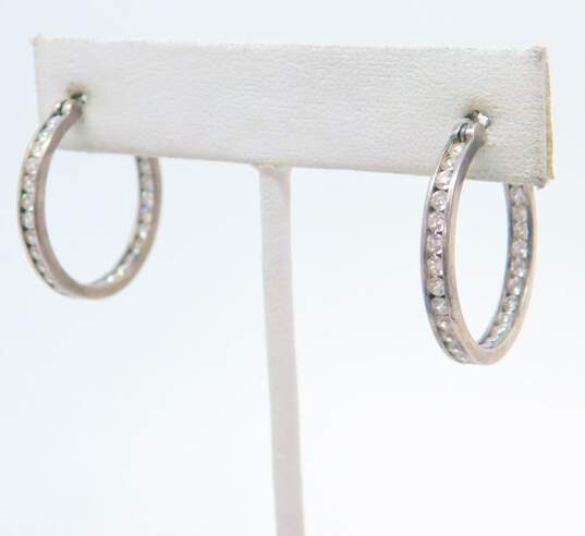 Contemporary 925 Cubic Zirconia Channel Set Hoop Earrings & Unique CZ Pointed Band Ring 11.5g image number 2