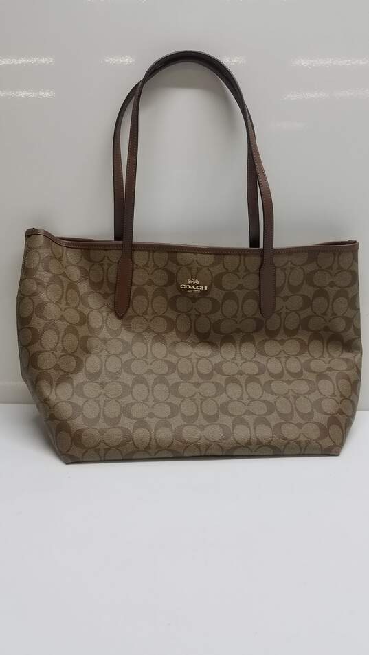 Coach Signature Canvas Town Tote Shoulder Bag, Wallet Included image number 1
