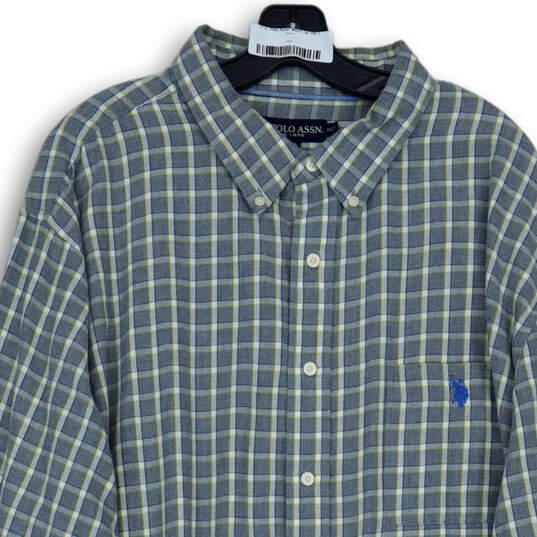 Mens Gray Green Check Long Sleeve Pocket Collared Button-Up Shirt Size 3XLT image number 3