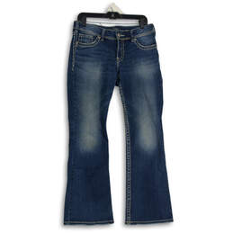 Womens Blue Medium Wash 5 Pocket Design Bootcut Denim Jeans Size 29X30