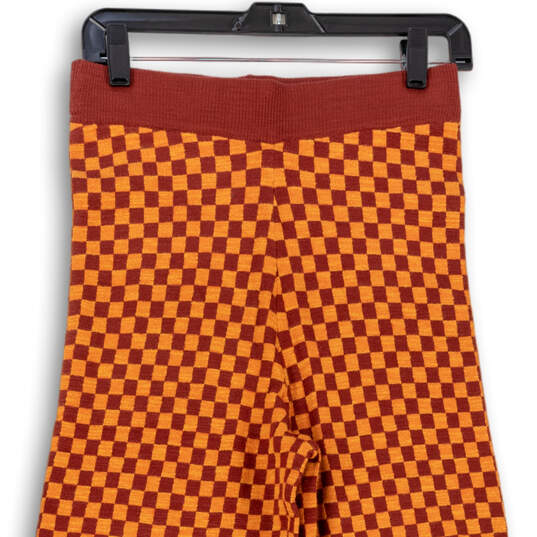 Womens Orange Red Check Elastic Waist Sleepwear Lounge Pants Size L image number 3
