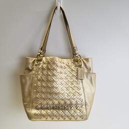 Coach Leather North South Woven Tote Gold alternative image