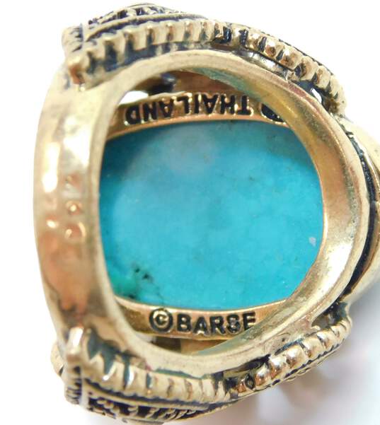 Barse Brass Carved Faux Turquoise & Shell Cabochons Scrolled Chunky Ring 15.1g image number 5