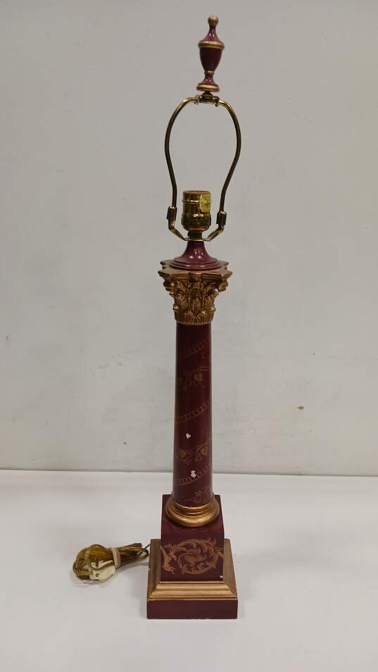 Vintage Red/Bronze Pillar Table Lamp image number 4