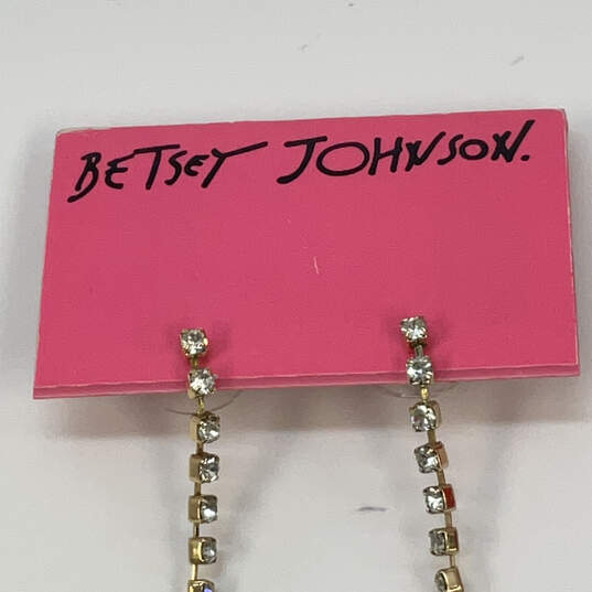 Designer Betsey Johnson Gold-Tone Leopard Crystal Heart Dangle Earrings image number 4