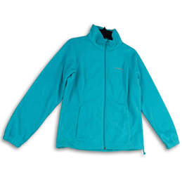 Womens Green Fleece Mock Neck Long Sleeve Pockets Full-Zip Jacket Size L