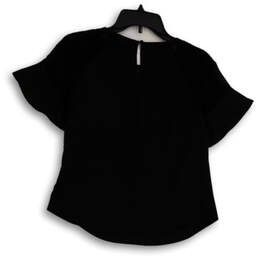 Womens Black Round Neck Short Sleeve Back Button Blouse Top Size XXSP alternative image
