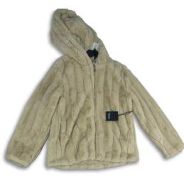 NWT Simply Vera Vera Wang Womens Beige Fleece Hooded Full-Zip Jacket Size Large