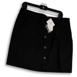 NWT Womens Black Flat Front Button Zip Pocket Stretch Mini Skirt Size 12
