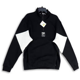 NWT Mens Black White Mock Neck Long Sleeve 1/3 Zip Pullover Sweatshirt Sz M