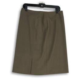 NWT Womens Brown Flat Front Back-Zip Knee-Length Side Slit A-Line Skirt Size 8 alternative image